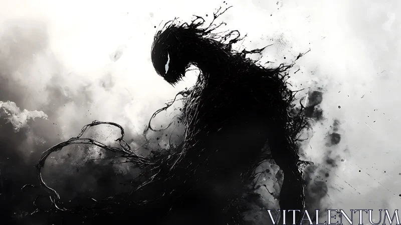 Shadowy symbiote-like creature emerges from swirling smoke.