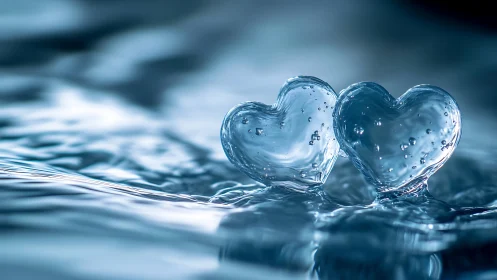 Crystalline Water Hearts Suspended in Flowing Liquid.