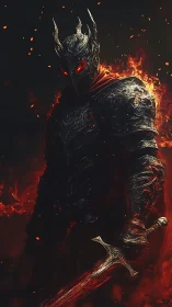 Ember-Crowned Dark Knight Standing Within Rising Flames.