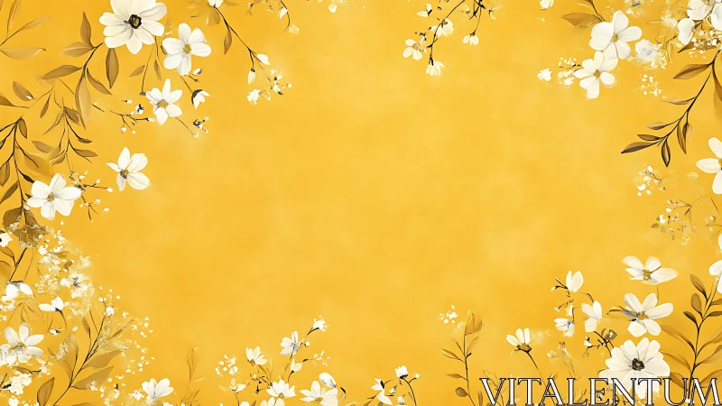 White Floral Arrangement on Golden Yellow Background.