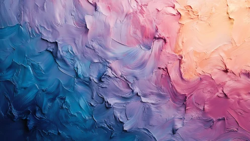 Layered impasto gradient in blue, violet, pink, and orange.