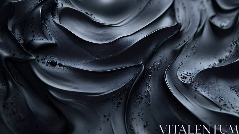 Metallic black fluid waves form sculpted abstract surface