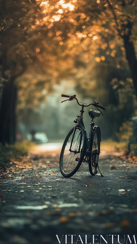 Vintage Bicycle Awaits Adventure in Golden Autumn Light