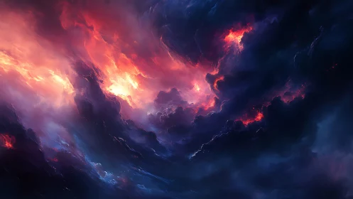 Fiery nebula storm swirls through deep cosmic void