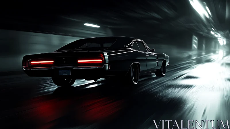Midnight muscle car sprint through a neon tunnel dream.