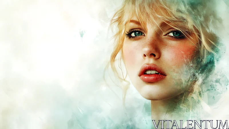 Digital portrait of young woman in soft abstract haze.