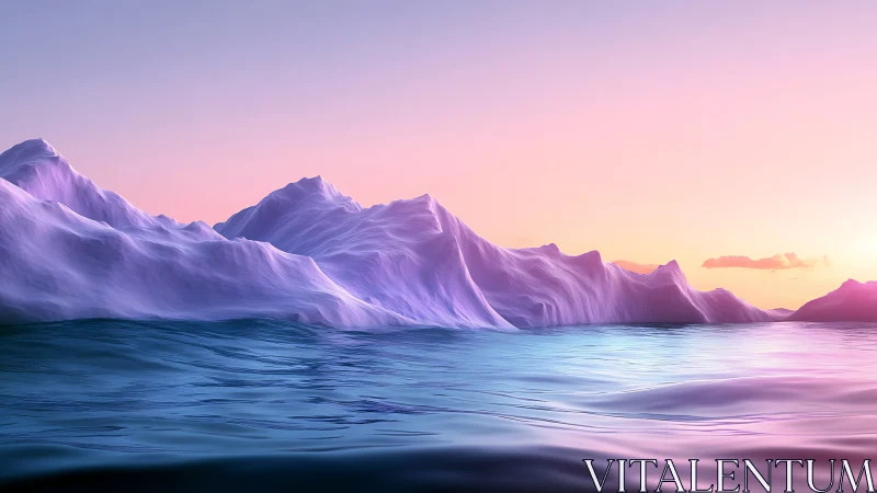 Glacial ridge forms sculpted ice masses under pastel spectral sky
