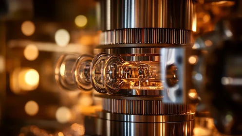 Quantum hardware core glows within polished metal housing.