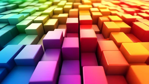 Vibrant 3D Cubes in Rainbow Gradient, Digital Abstract Art.
