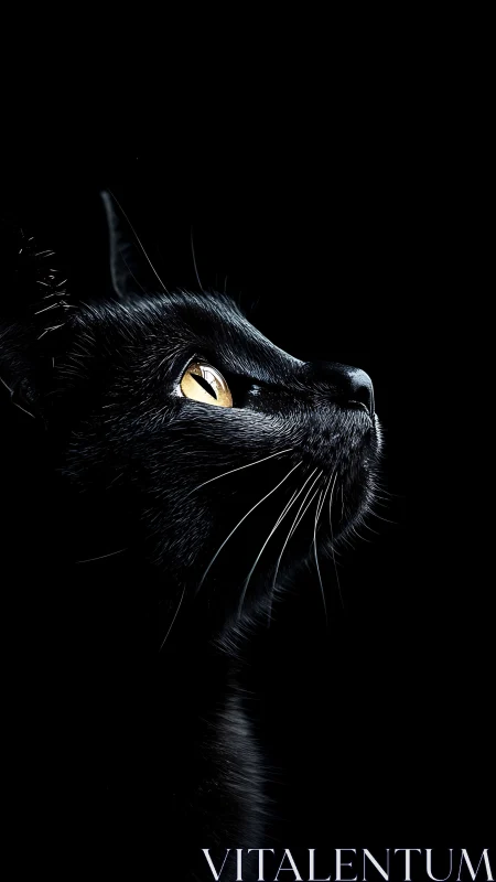 Black Cat Profile Against Dark Background with Luminous Eyes