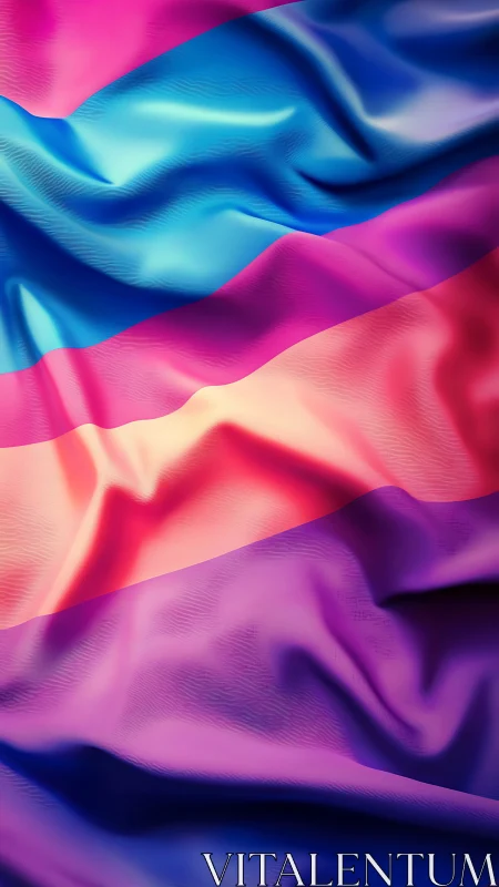 Waving satin fabric in bold pink blue and purple stripes.