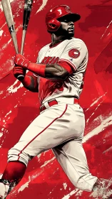 Powerful baseball batter stands ready against bold red storm
