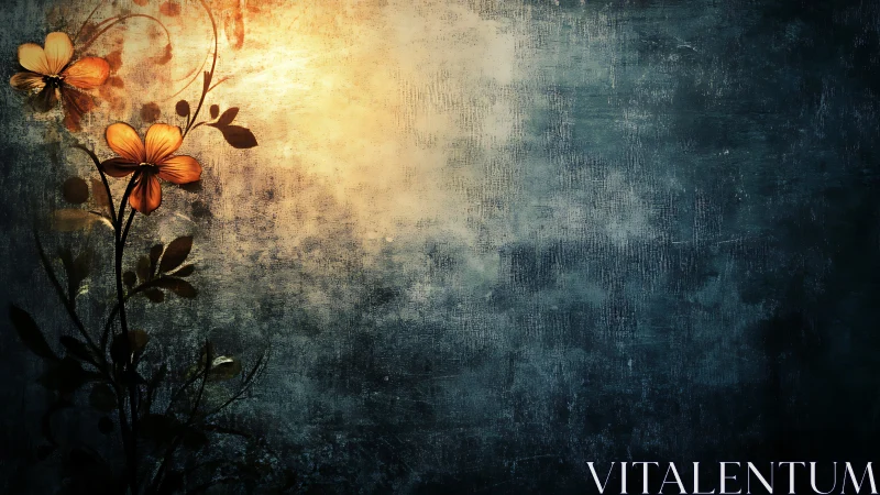 Glowing Flowers Against Weathered Dark Canvas.