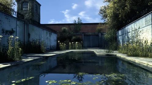 Quiet sunlit courtyard pool welcomes nature back in