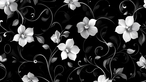 Monochromatic Floral Scrollwork Pattern with Organic Botanical Elements.