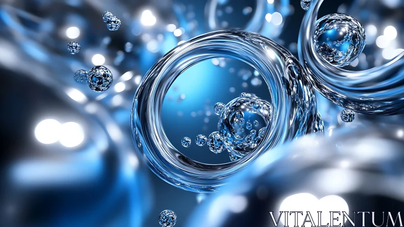 Chrome tide loops in a blue liquid dimension of light.