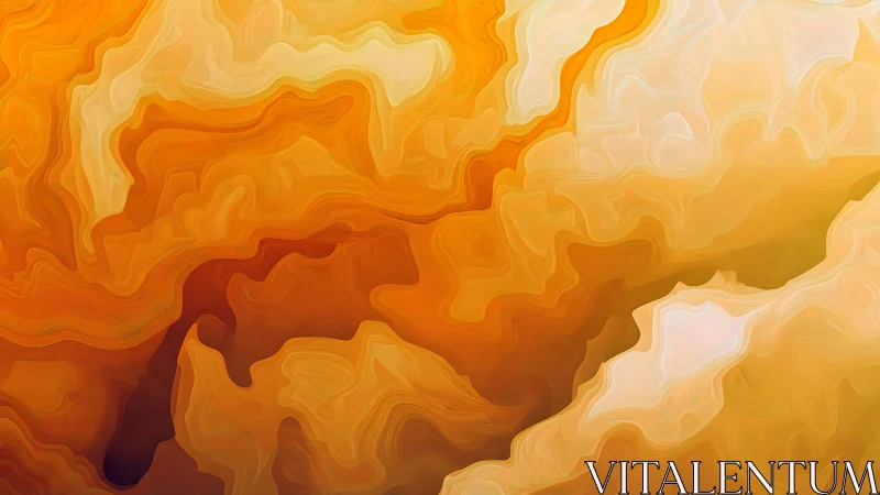 Orange fluid abstract forms show layered swirling contours