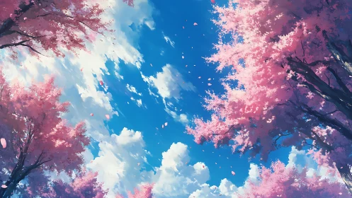 Cherry blossoms framing clear blue sky in springtime.