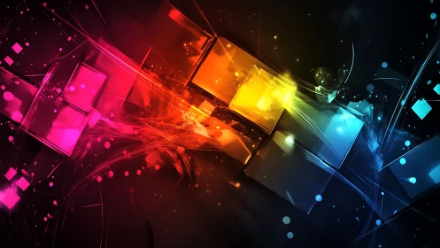 Prismatic glass panels intersect with dynamic light streak gradients