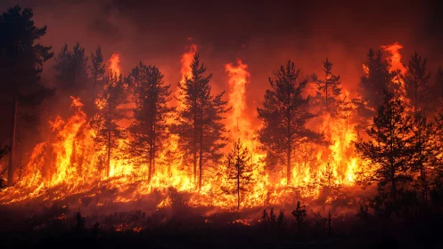 Inferno Crescendo: Where Pine Sentinels Waltz With Ravenous Flame