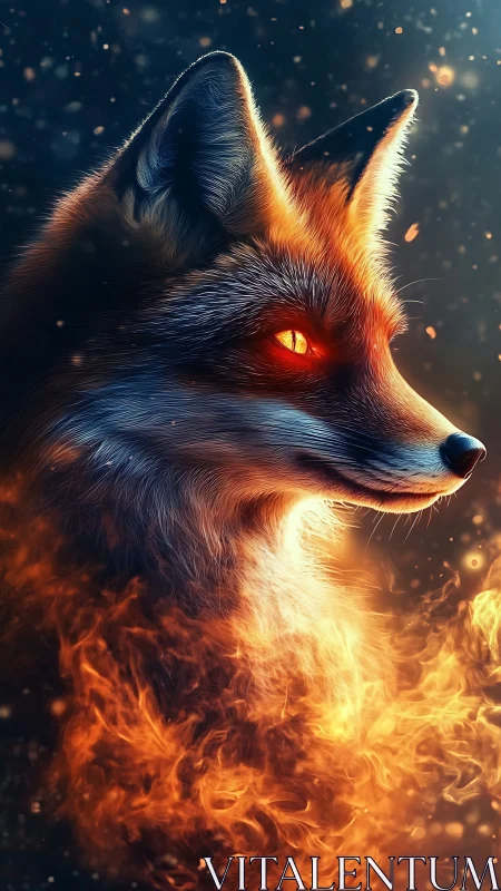 Luminous ember‑eyed fox rendered with volumetric fire effects