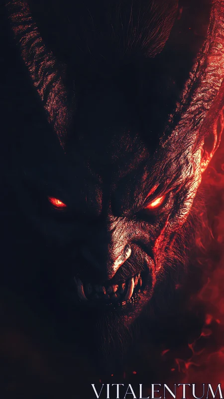 Infernal demon portrait with glowing eyes and molten textures.