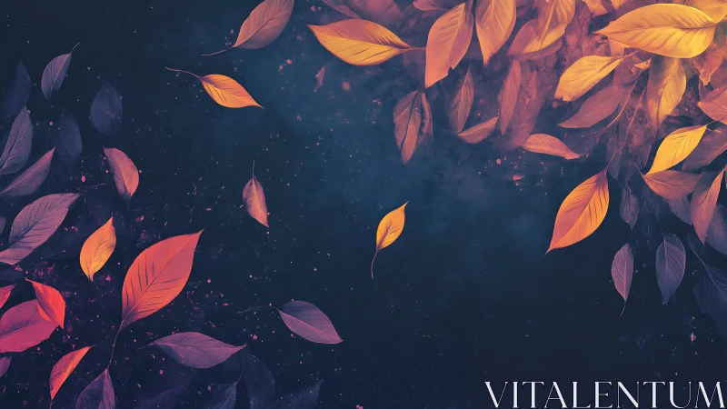 Drifting Autumn Leaves Glowing Against a Midnight Sky.
