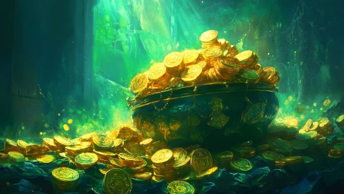 Sunken forest cauldron spills impossible emerald-lit gold