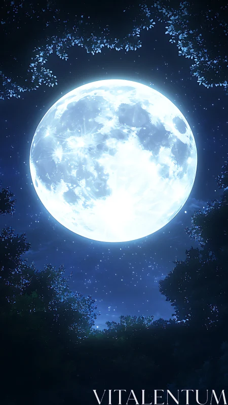 Gentle full moon glowing softly above a quiet forest night.