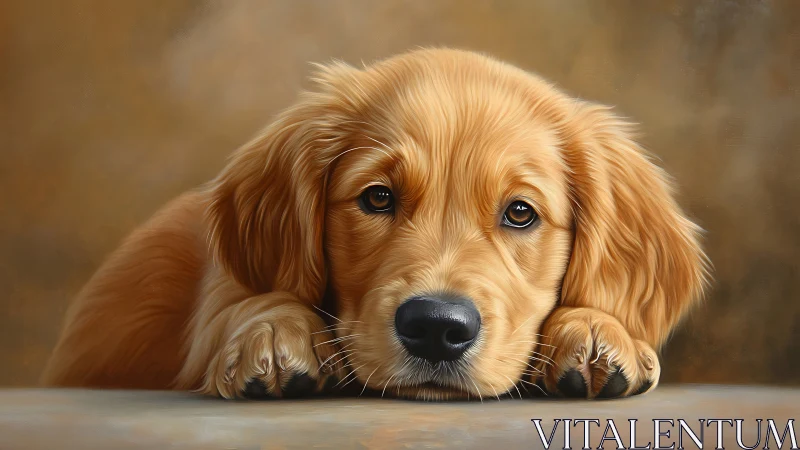 Golden retriever puppy portrait with soft painterly fur.