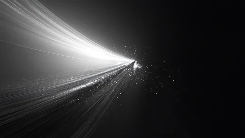 White light stream cuts black void with radiant particles.