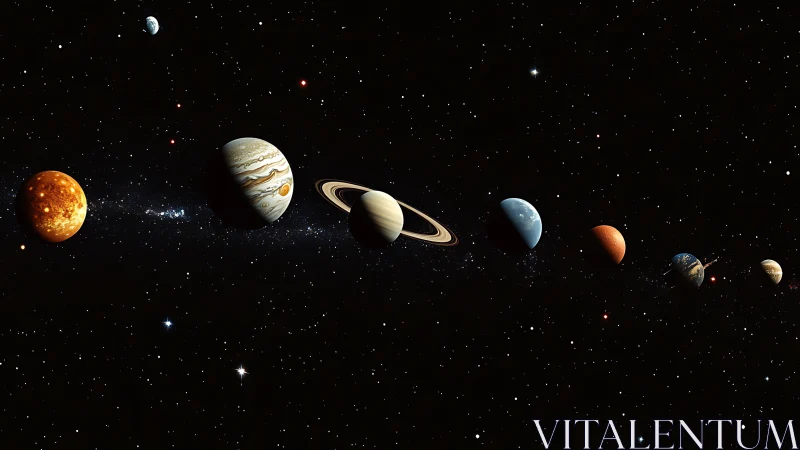 Digital planetary alignment with deep-space starfield backdrop.