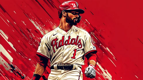 Baseball batter portrait against dynamic red abstract streaks