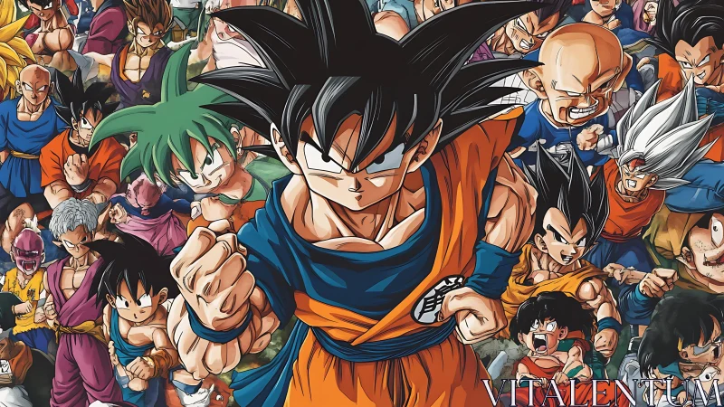 Dynamic anime warriors surging forward in bold formation.