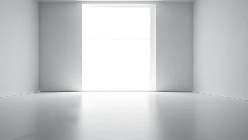 Minimalist white interior with overexposed window aperture.