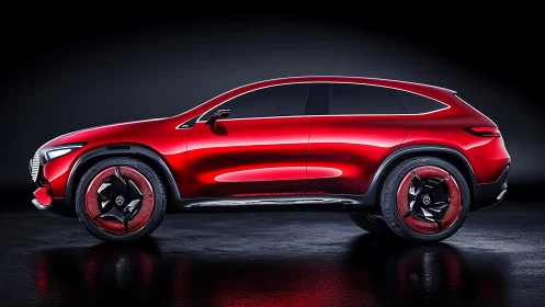 Red crossover concept car is rendered in profile view