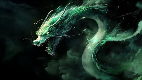 Serpentine dragon form rendered in green spectral motion.