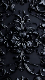 Glossy baroque floral relief in monochrome black symmetry