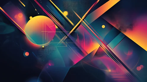 Neon gradients slice through dark geometric abstract space
