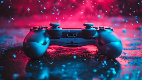 Game controller rendered against dynamic neon lighting