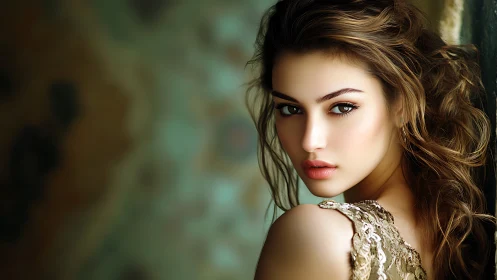 Portrait of woman with wavy hair in soft light background.