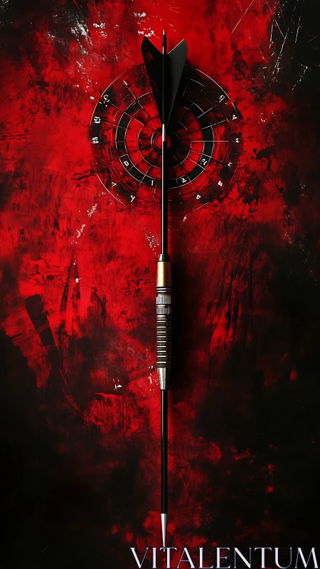 Single steel dart centered on abstract red dartboard.
