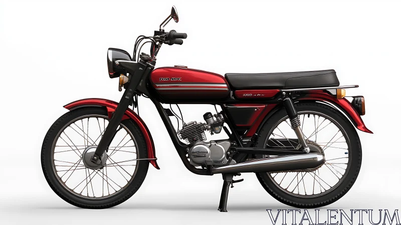 Vintage red moped in precise right-side elevation rendering