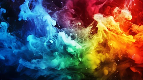 Chromatic ink clouds swirling through deep black space.