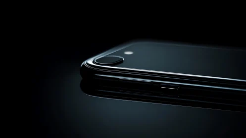 Black smartphone edge with reflective glass surface glow