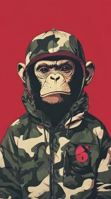 Streetwise camo primate plotting quiet urban rebellions.