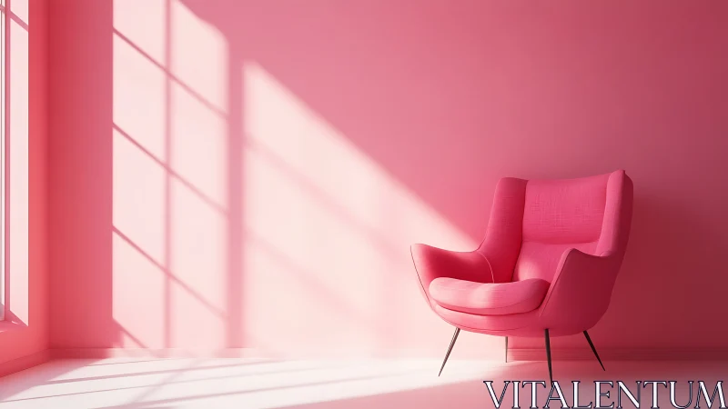 Sunlit pink lounge chair basking in a minimalist blush room.