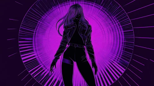 Backlit cyber silhouette framed by radial neon magenta energy