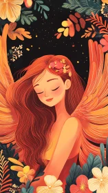 Sunset winged muse dreaming in a garden of glowing petals.