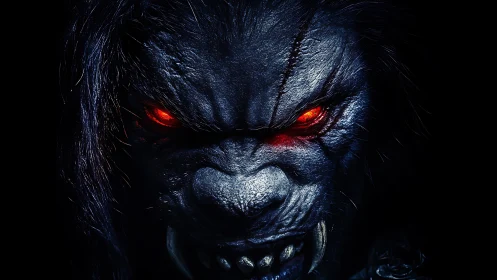 Midnight werebeast leans from shadow and glares back